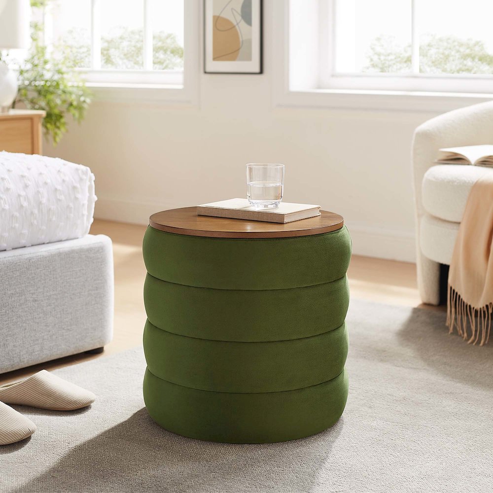 Mezzo Round Performance Velvet Storage Ottoman. Picture 7