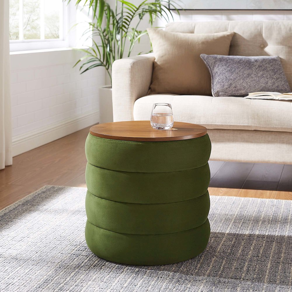 Mezzo Round Performance Velvet Storage Ottoman. Picture 8