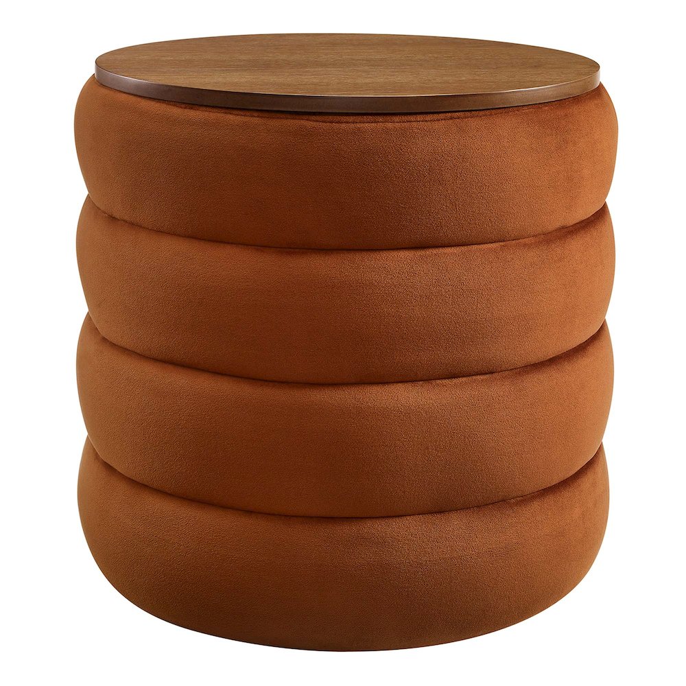 Mezzo Round Performance Velvet Storage Ottoman. Picture 1