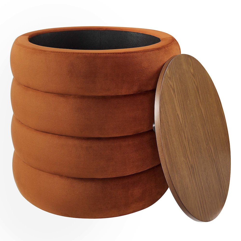 Mezzo Round Performance Velvet Storage Ottoman. Picture 4