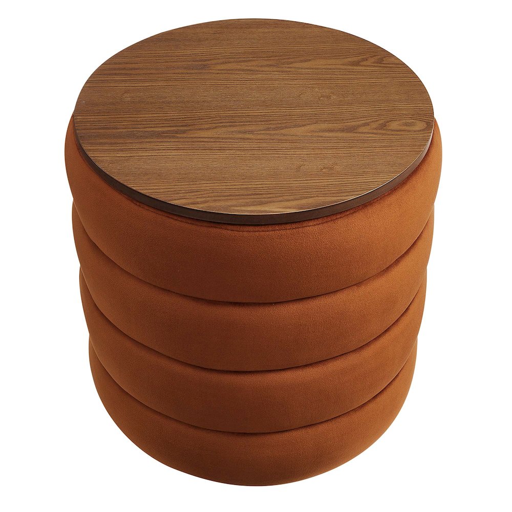Mezzo Round Performance Velvet Storage Ottoman. Picture 5
