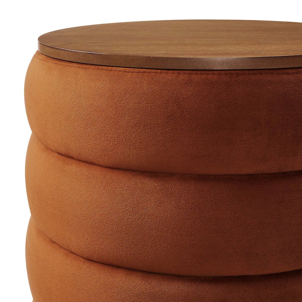 Mezzo Round Performance Velvet Storage Ottoman. Picture 6
