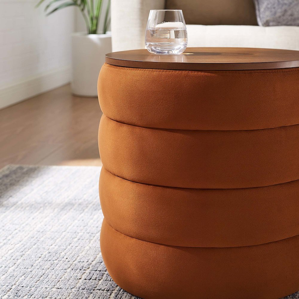 Mezzo Round Performance Velvet Storage Ottoman. Picture 9