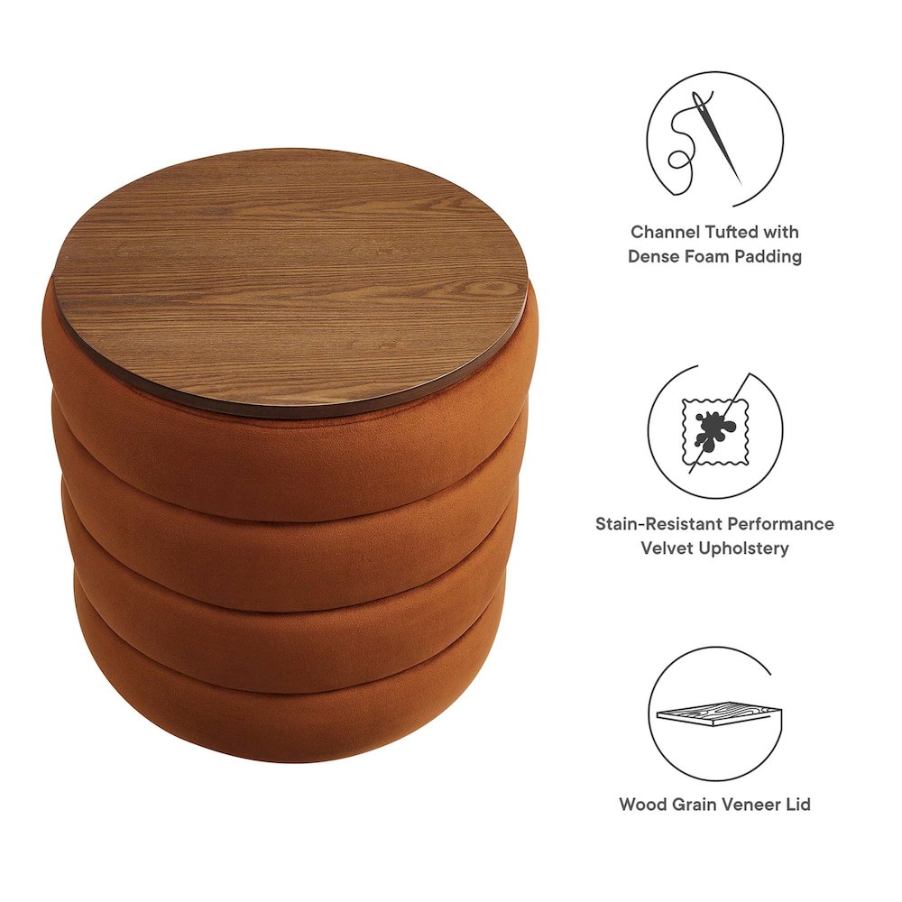 Mezzo Round Performance Velvet Storage Ottoman. Picture 2