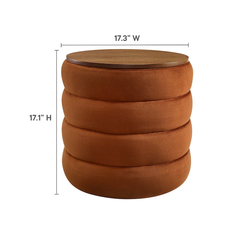 Mezzo Round Performance Velvet Storage Ottoman. Picture 3