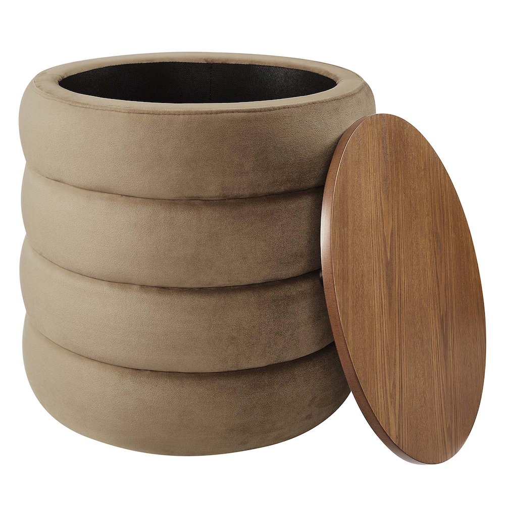 Mezzo Round Performance Velvet Storage Ottoman. Picture 4