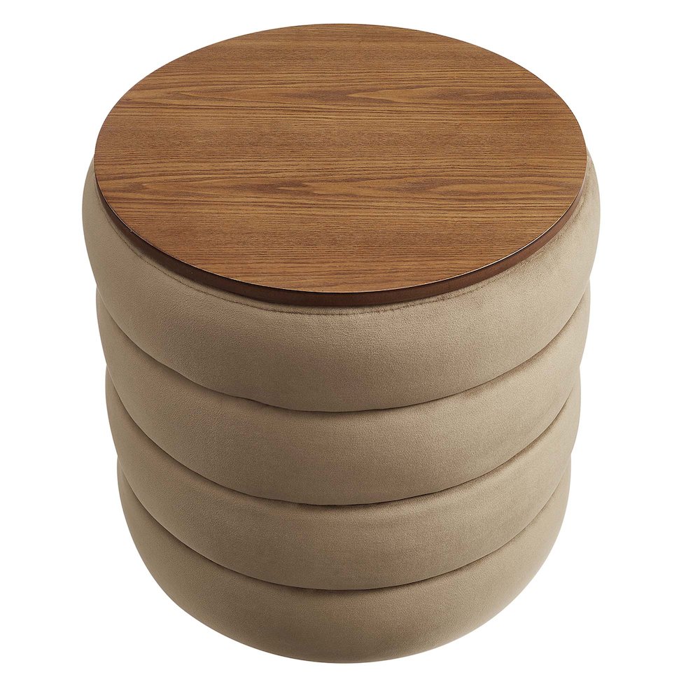 Mezzo Round Performance Velvet Storage Ottoman. Picture 5