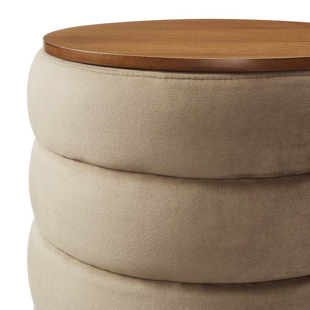 Mezzo Round Performance Velvet Storage Ottoman. Picture 6