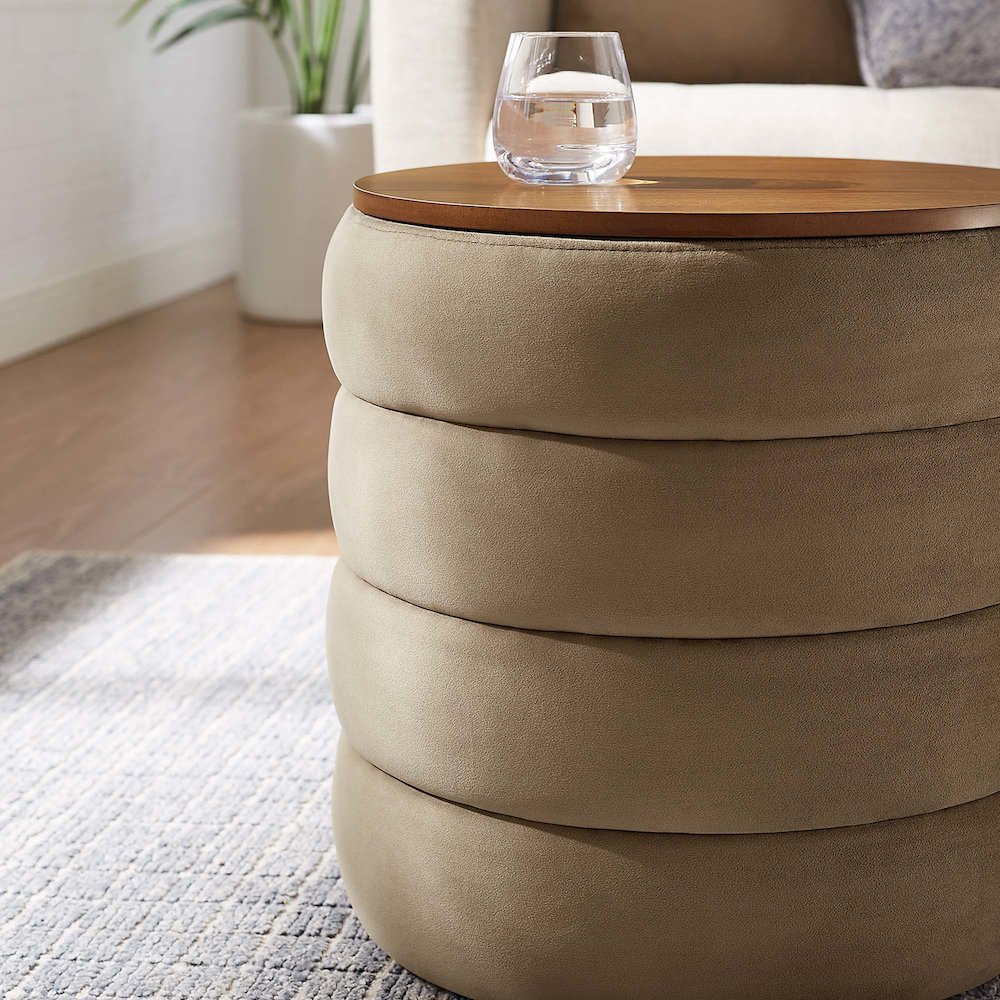 Mezzo Round Performance Velvet Storage Ottoman. Picture 9