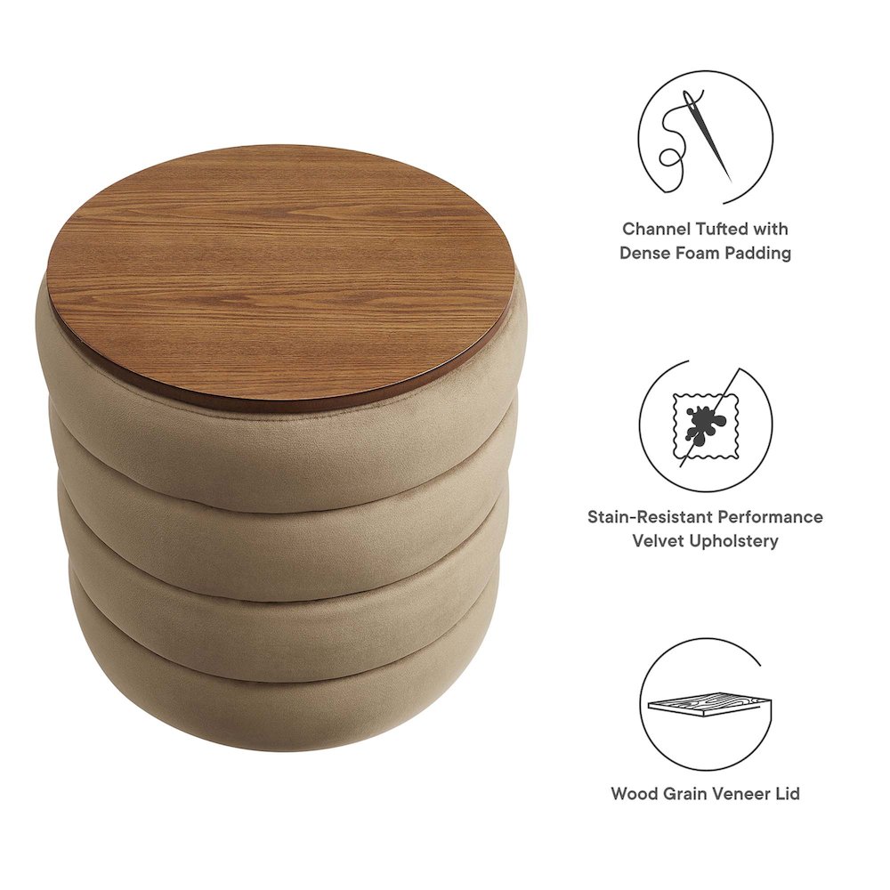 Mezzo Round Performance Velvet Storage Ottoman. Picture 2