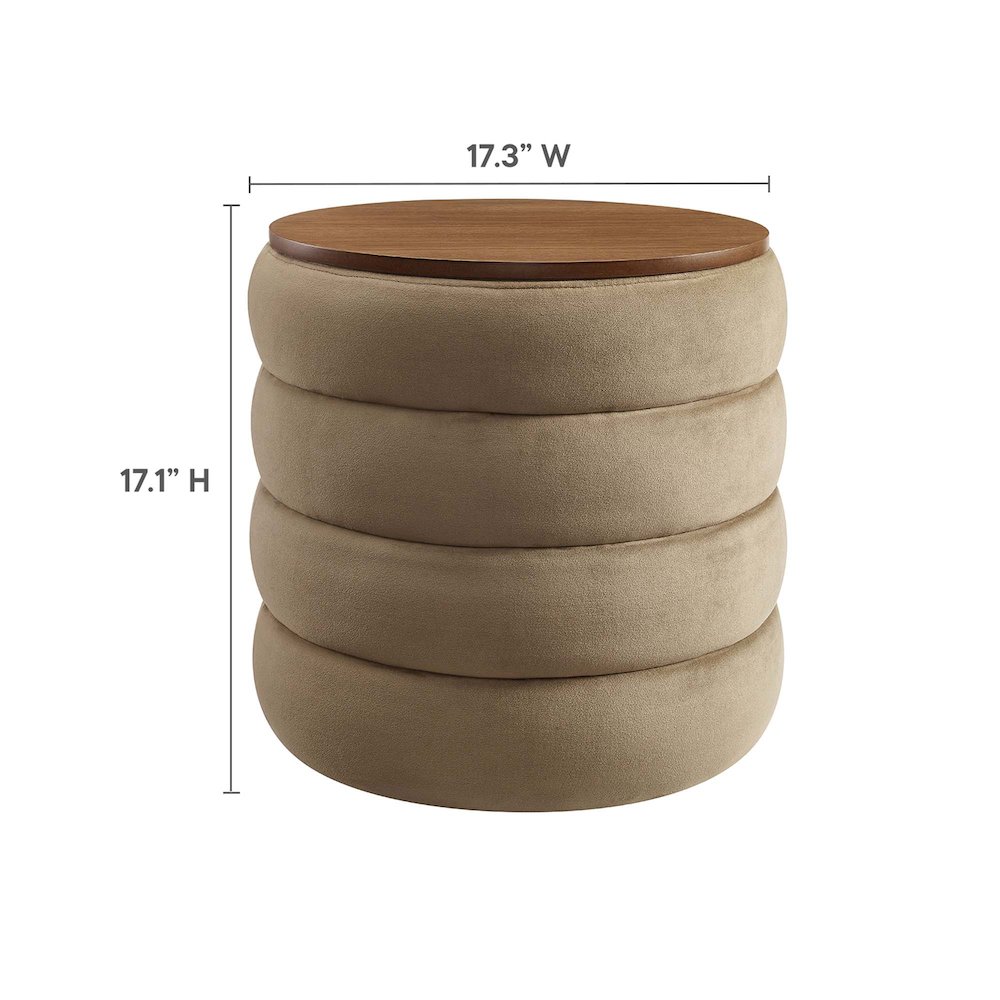 Mezzo Round Performance Velvet Storage Ottoman. Picture 3