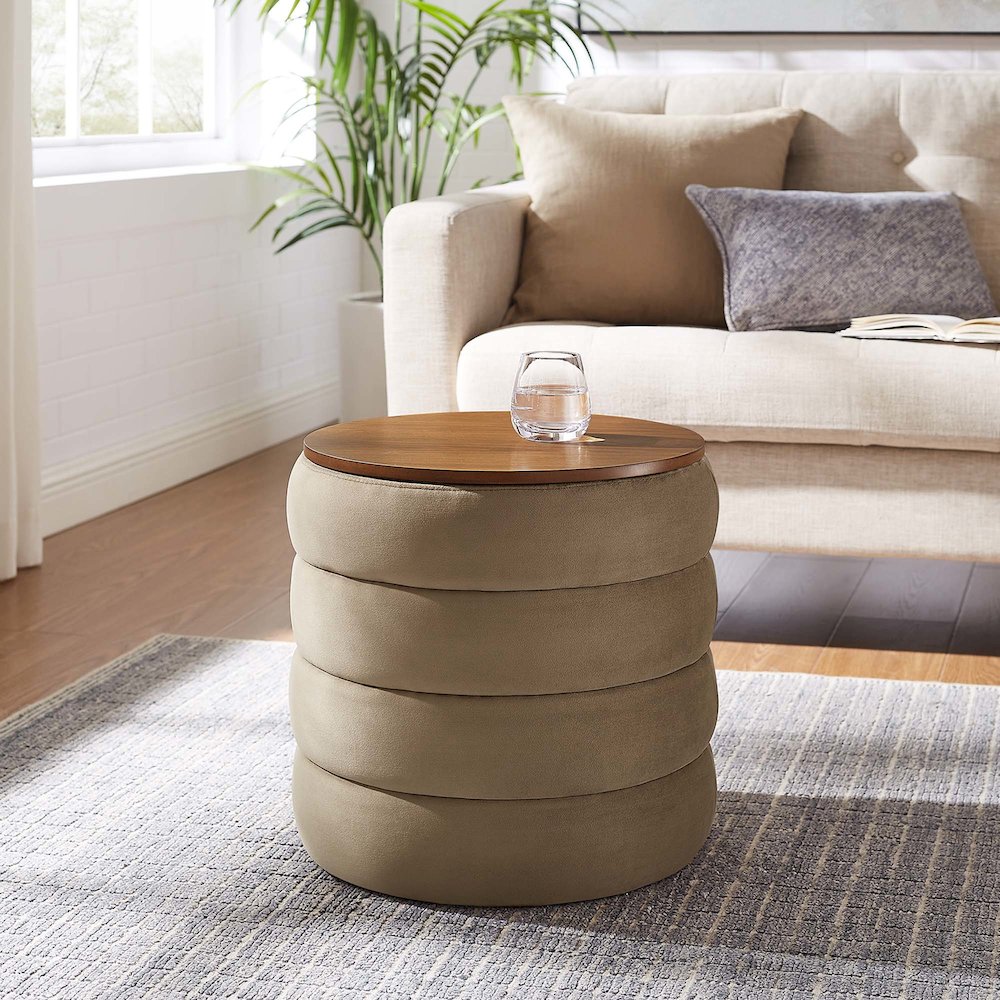 Mezzo Round Performance Velvet Storage Ottoman. Picture 8