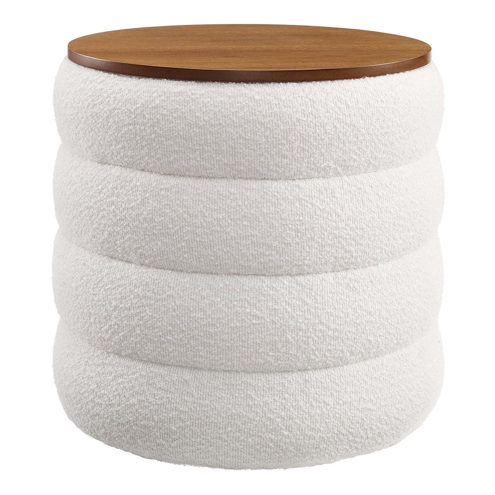 Mezzo Round Boucle Fabric Storage Ottoman. Picture 1