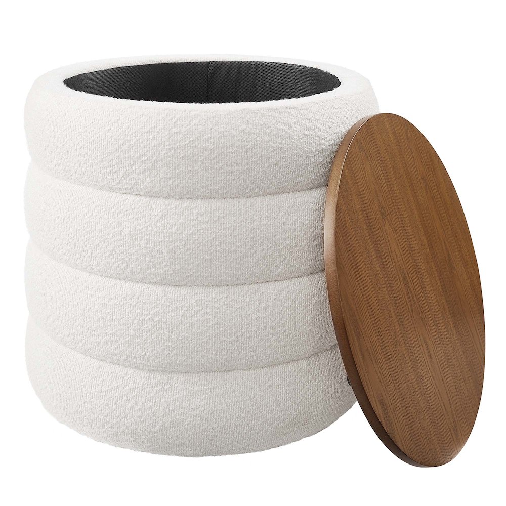 Mezzo Round Boucle Fabric Storage Ottoman. Picture 4