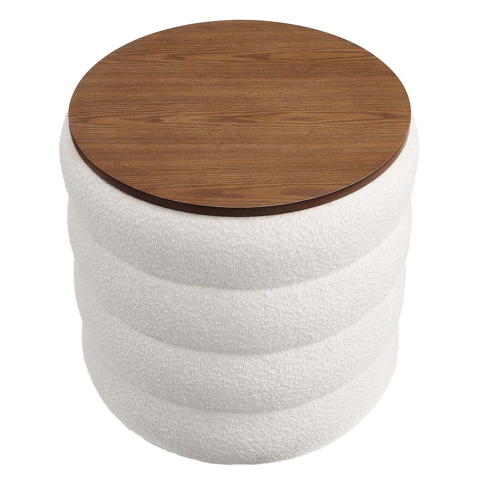 Mezzo Round Boucle Fabric Storage Ottoman. Picture 5