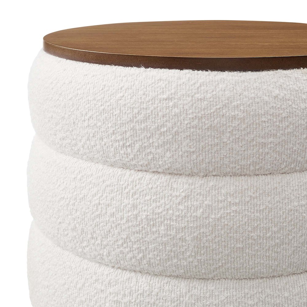 Mezzo Round Boucle Fabric Storage Ottoman. Picture 6