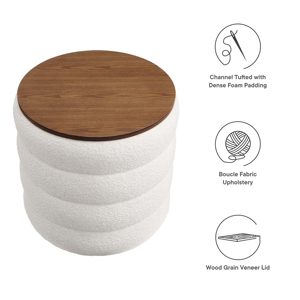 Mezzo Round Boucle Fabric Storage Ottoman. Picture 2