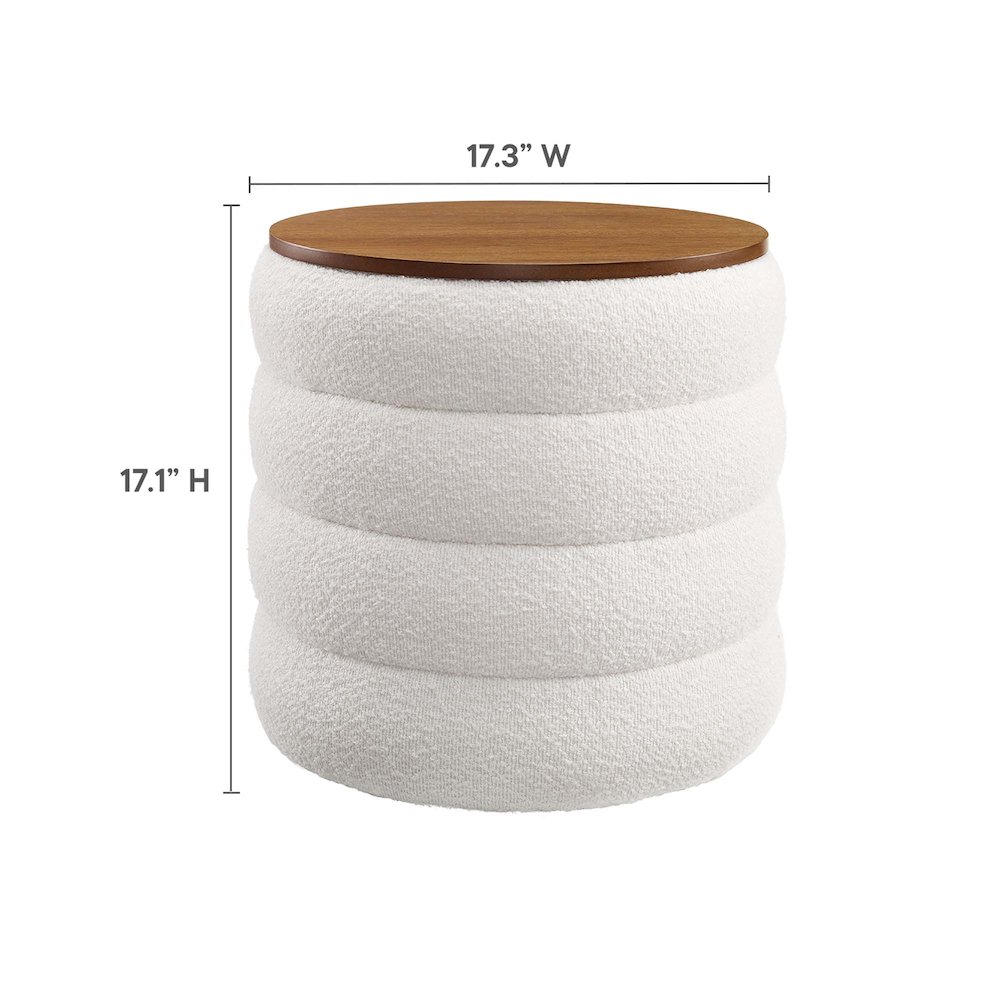 Mezzo Round Boucle Fabric Storage Ottoman. Picture 3