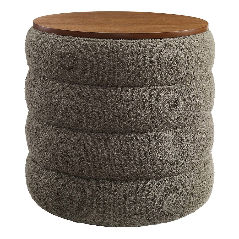 Mezzo Round Boucle Fabric Storage Ottoman. Picture 1