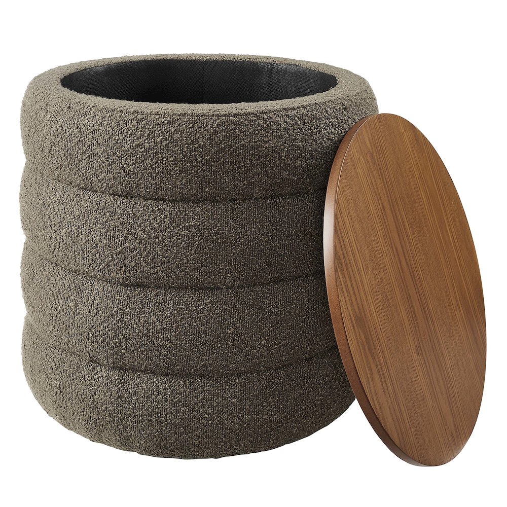 Mezzo Round Boucle Fabric Storage Ottoman. Picture 4