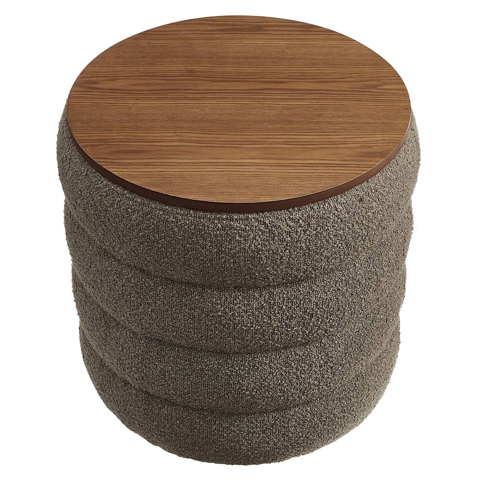 Mezzo Round Boucle Fabric Storage Ottoman. Picture 5