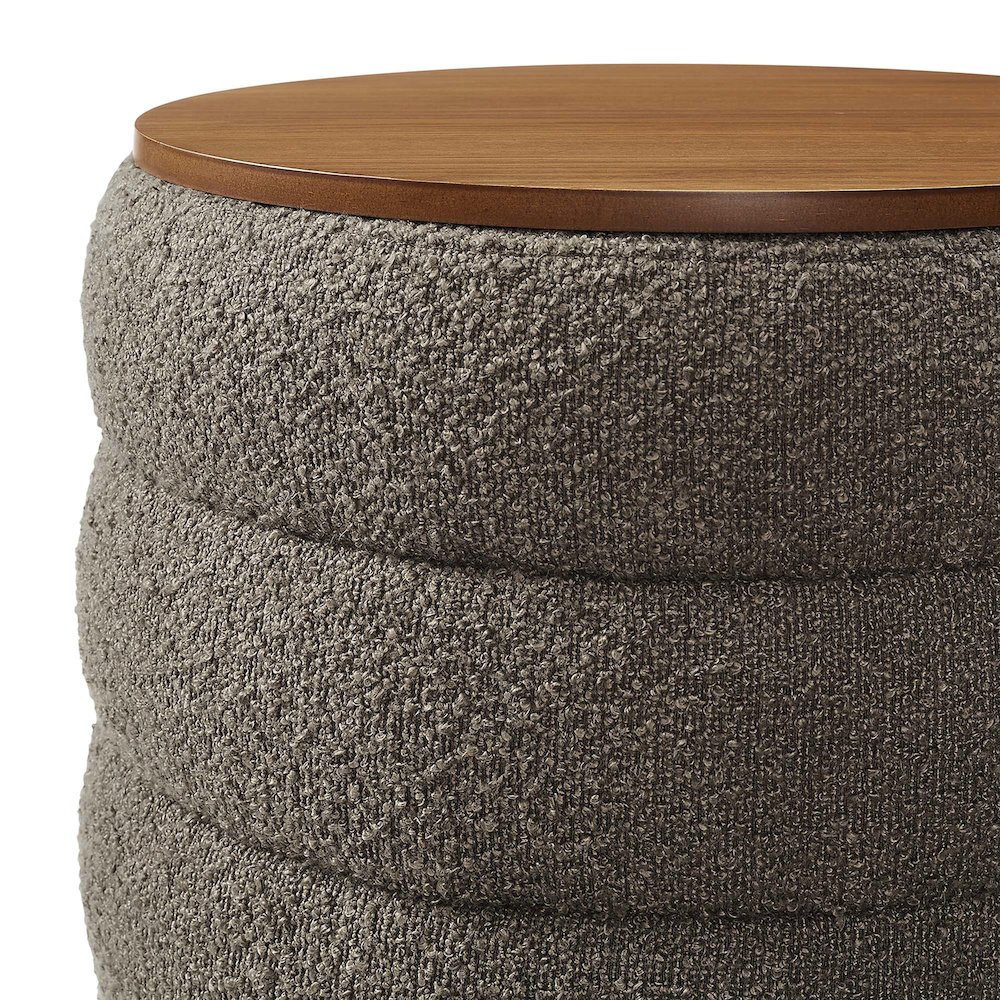 Mezzo Round Boucle Fabric Storage Ottoman. Picture 6