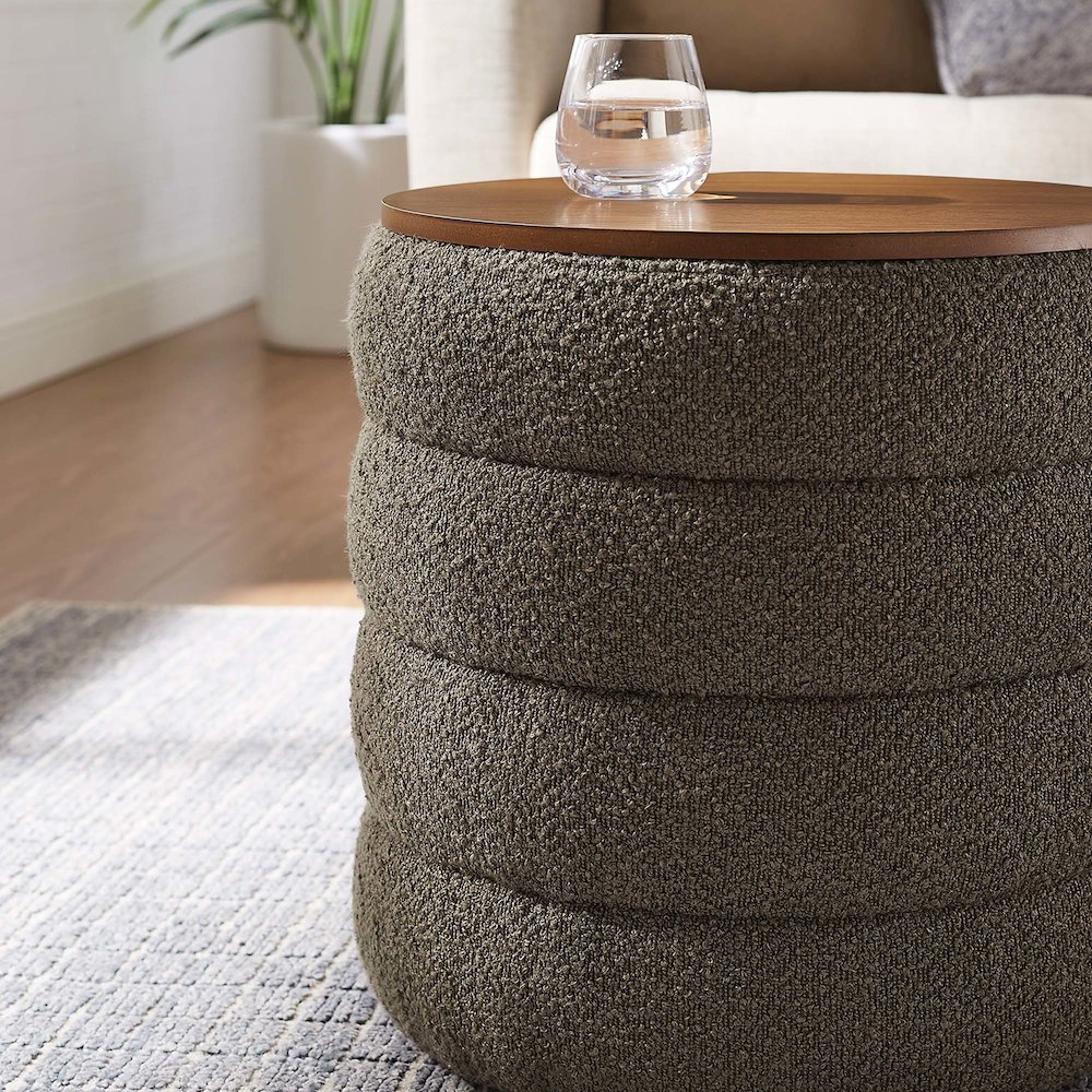 Mezzo Round Boucle Fabric Storage Ottoman. Picture 9