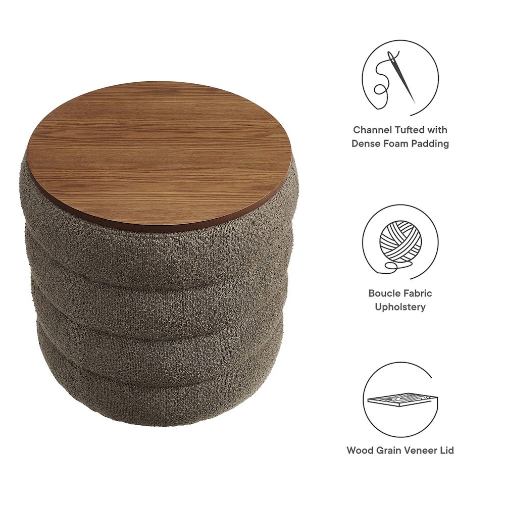 Mezzo Round Boucle Fabric Storage Ottoman. Picture 2