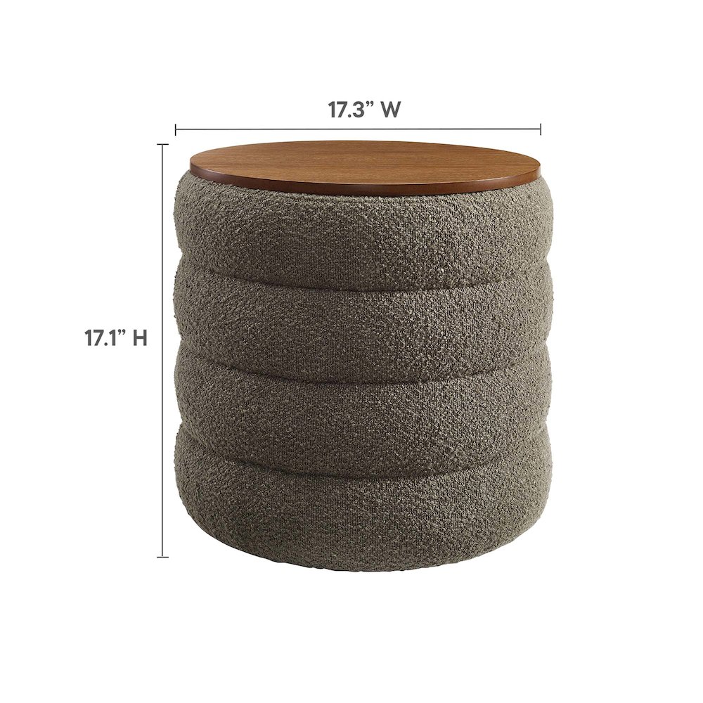 Mezzo Round Boucle Fabric Storage Ottoman. Picture 3