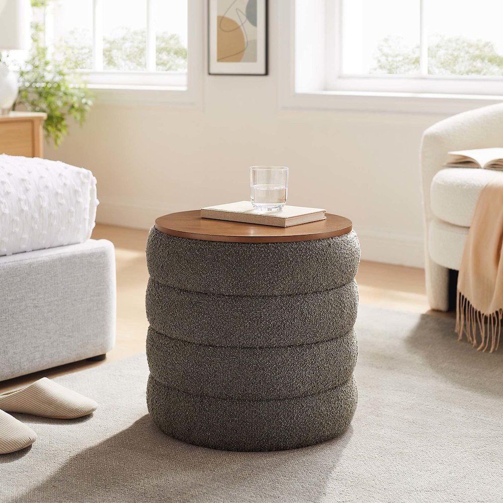 Mezzo Round Boucle Fabric Storage Ottoman. Picture 7