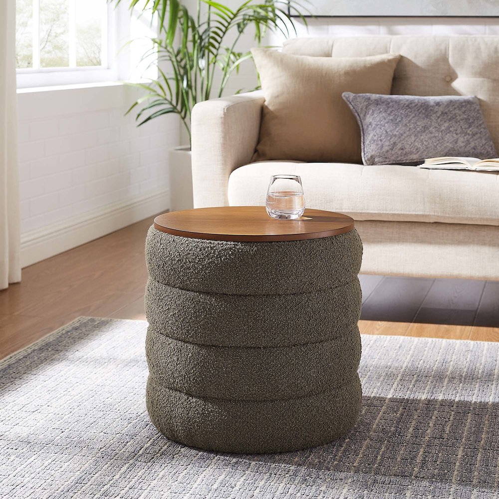 Mezzo Round Boucle Fabric Storage Ottoman. Picture 8