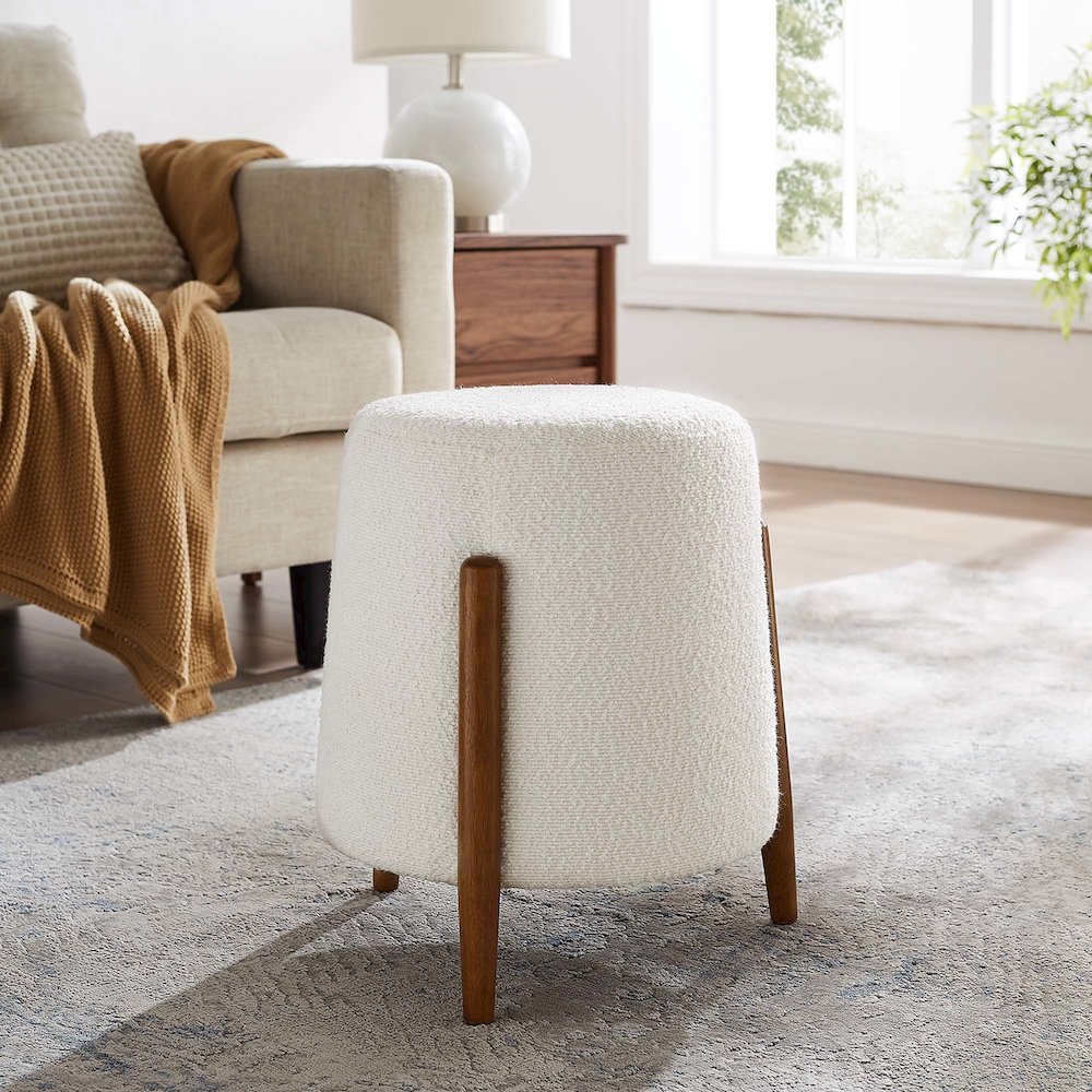 Riven Upholstered Boucle Fabric Ottoman. Picture 7