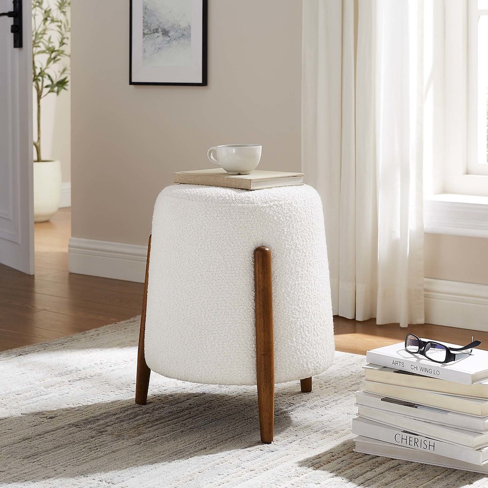 Riven Upholstered Boucle Fabric Ottoman. Picture 8