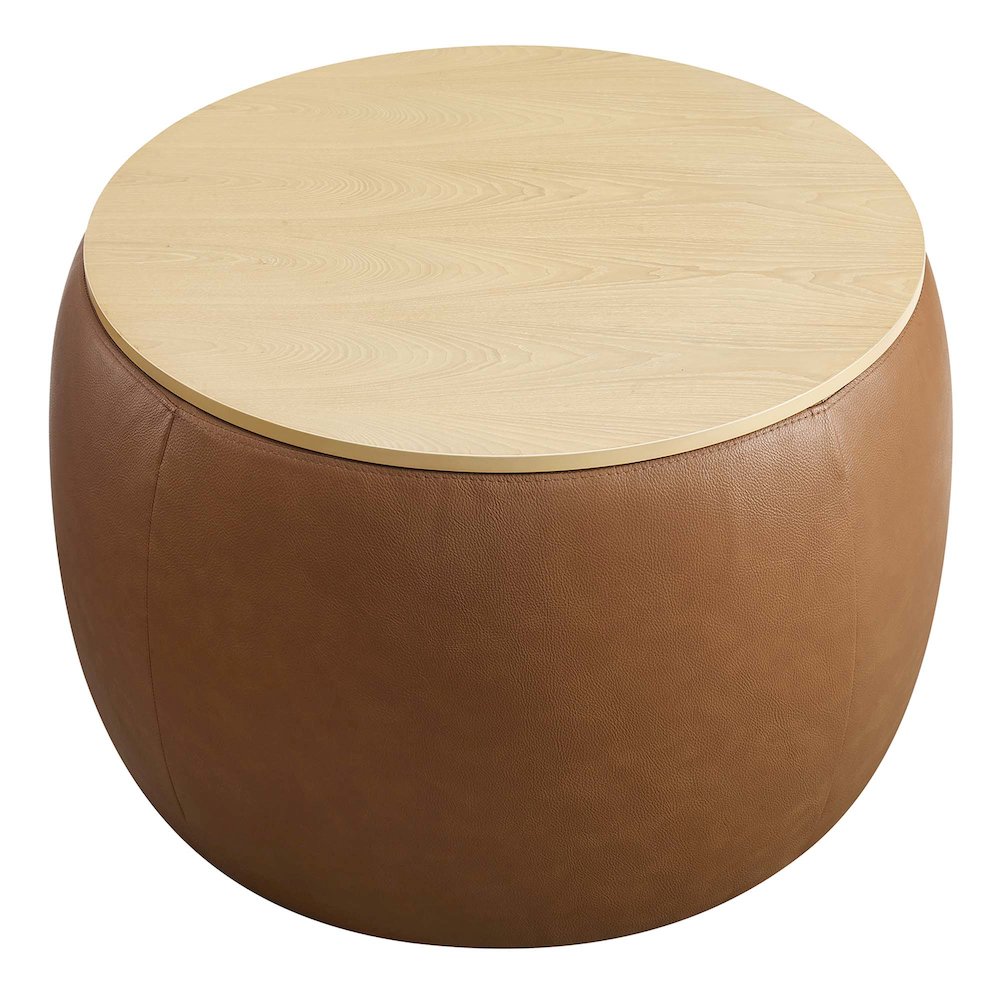 Perla Round Vegan Leather Storage Ottoman. Picture 5