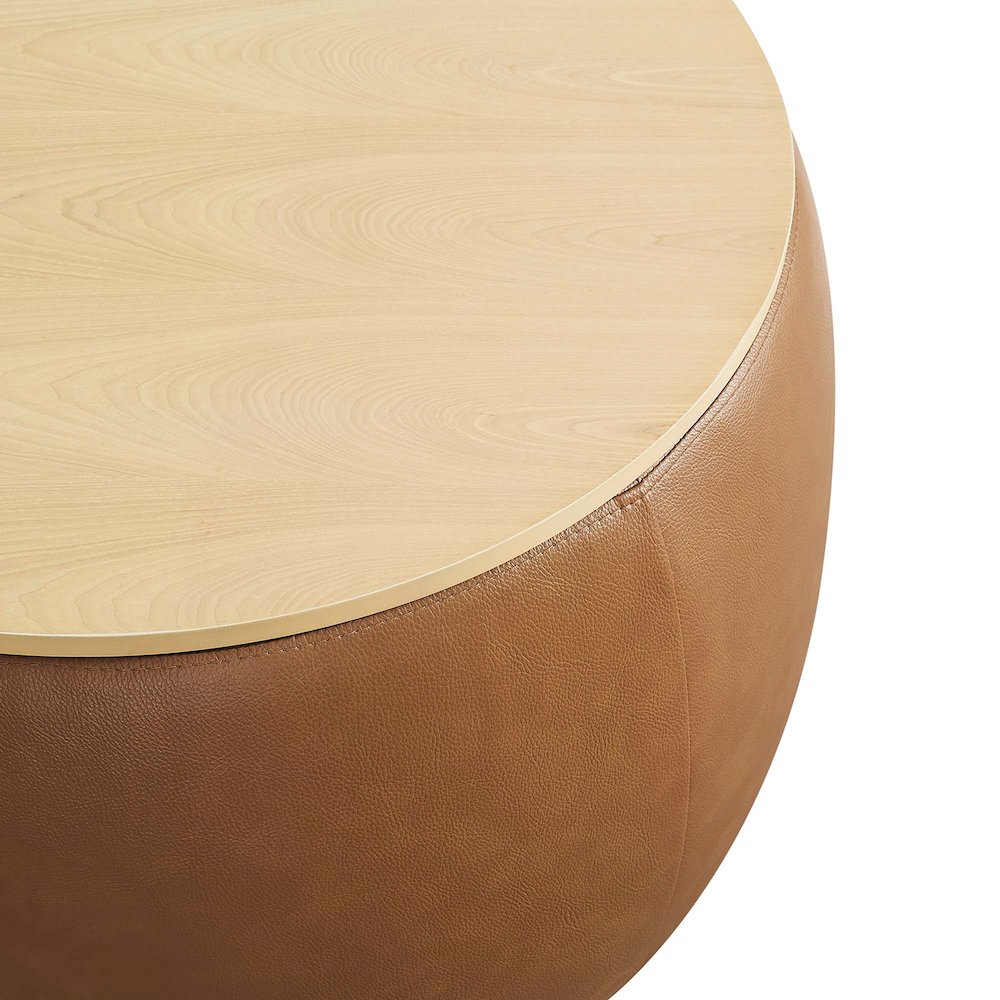 Perla Round Vegan Leather Storage Ottoman. Picture 6