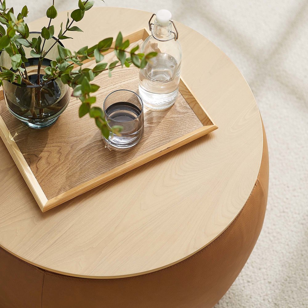 Perla Round Vegan Leather Storage Ottoman. Picture 9