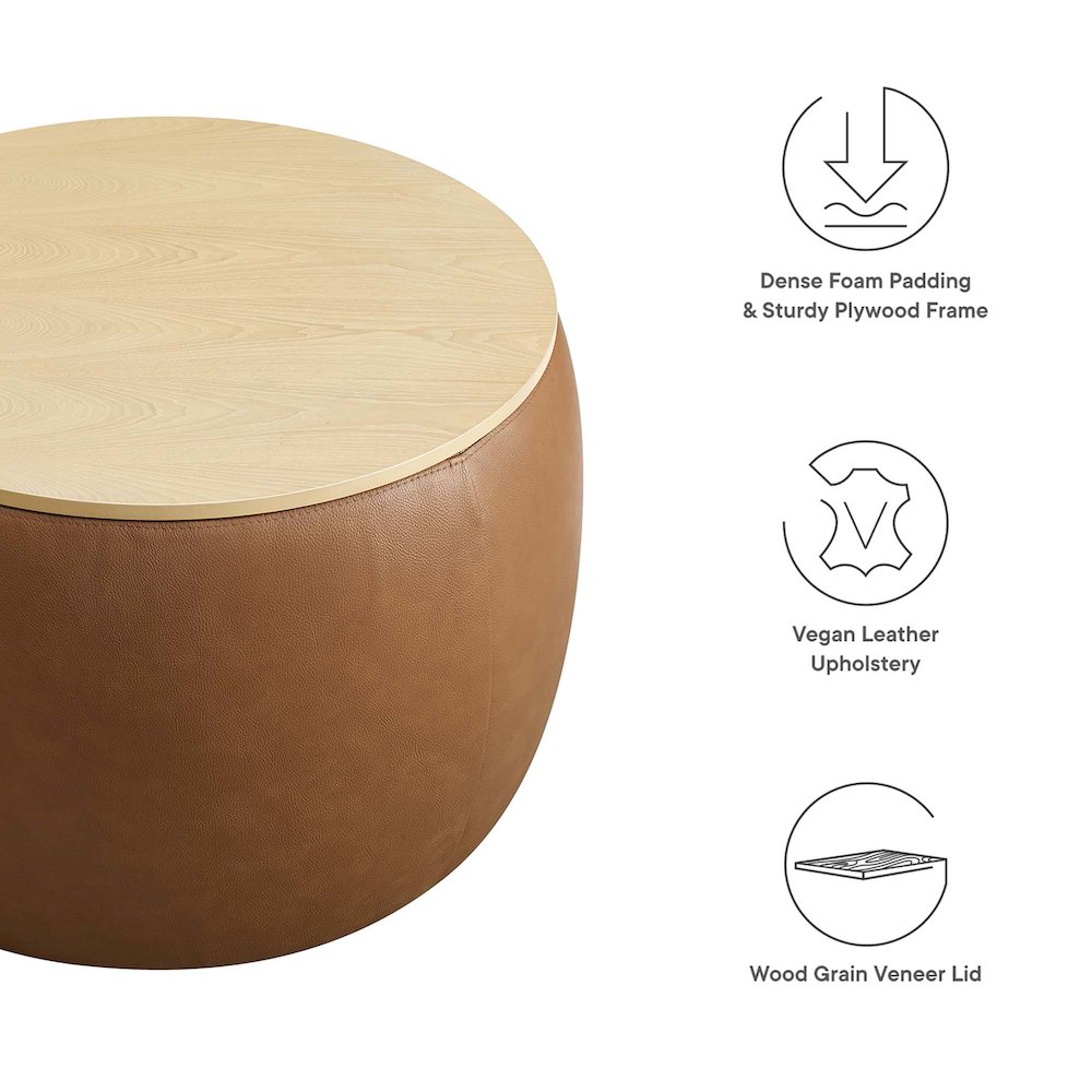 Perla Round Vegan Leather Storage Ottoman. Picture 2