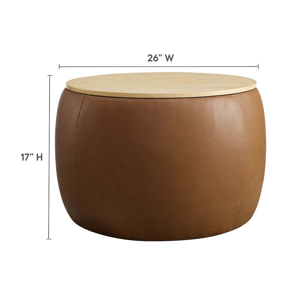 Perla Round Vegan Leather Storage Ottoman. Picture 3