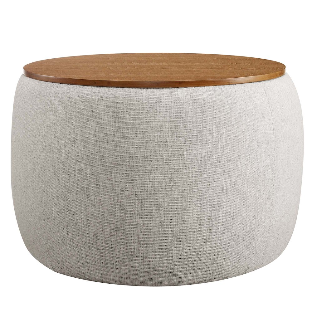Perla Woven Heathered Fabric Upholstered Storage Ottoman. Picture 1