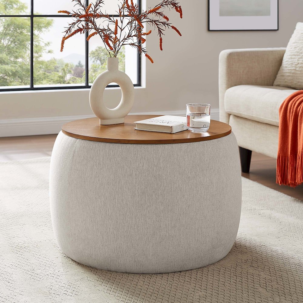 Perla Woven Heathered Fabric Upholstered Storage Ottoman. Picture 7