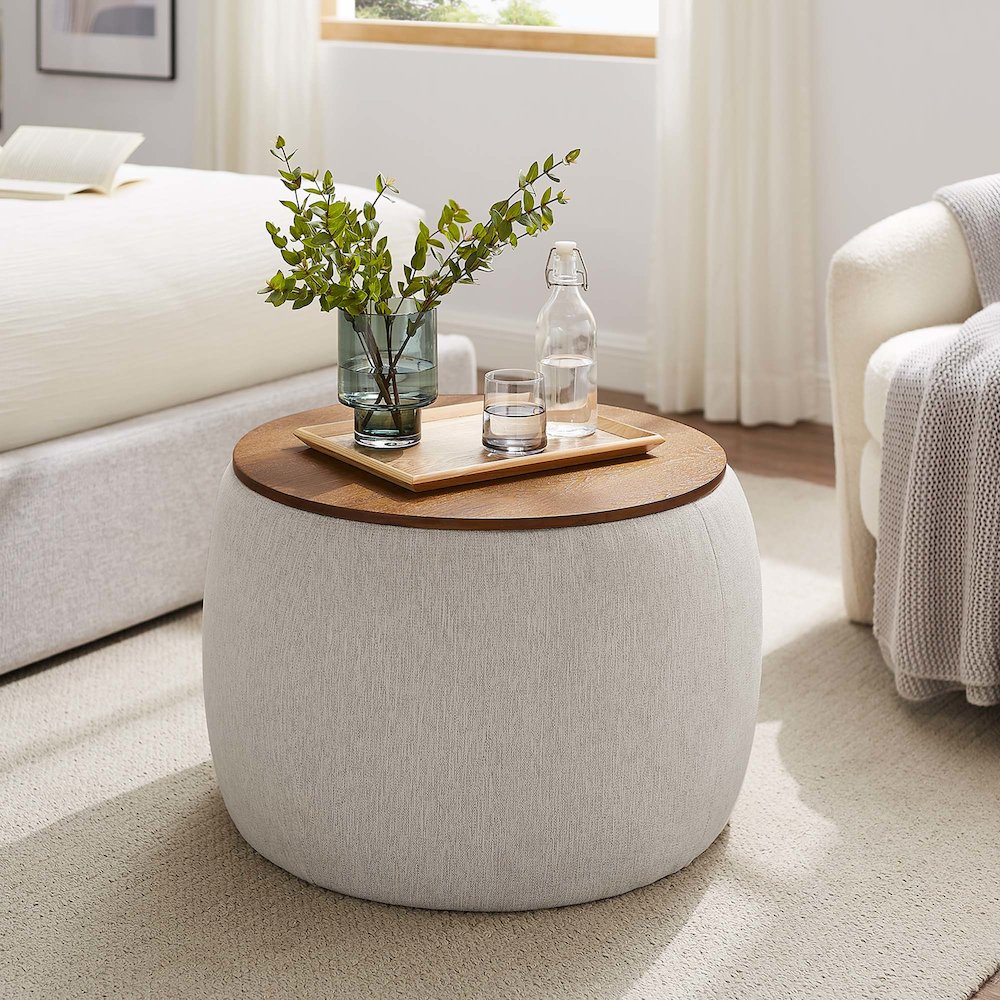 Perla Woven Heathered Fabric Upholstered Storage Ottoman. Picture 8