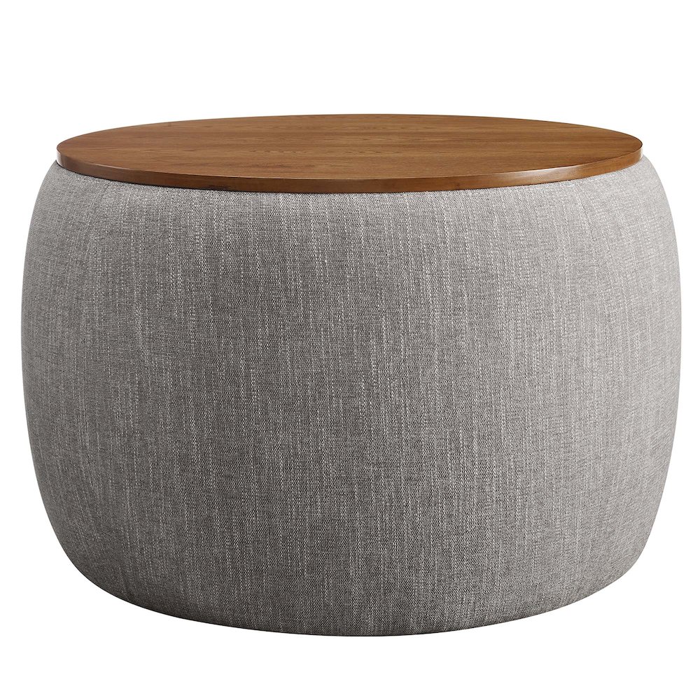 Perla Woven Heathered Fabric Upholstered Storage Ottoman. Picture 1