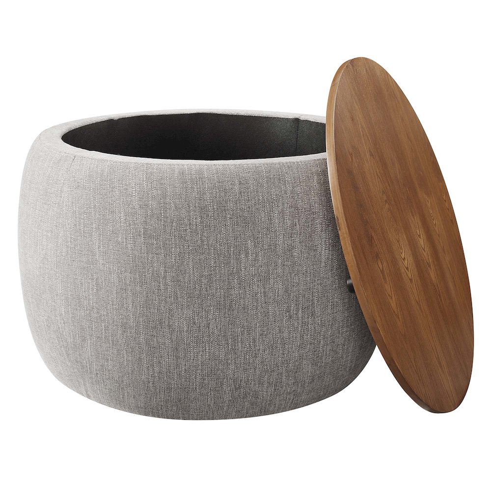 Perla Woven Heathered Fabric Upholstered Storage Ottoman. Picture 4