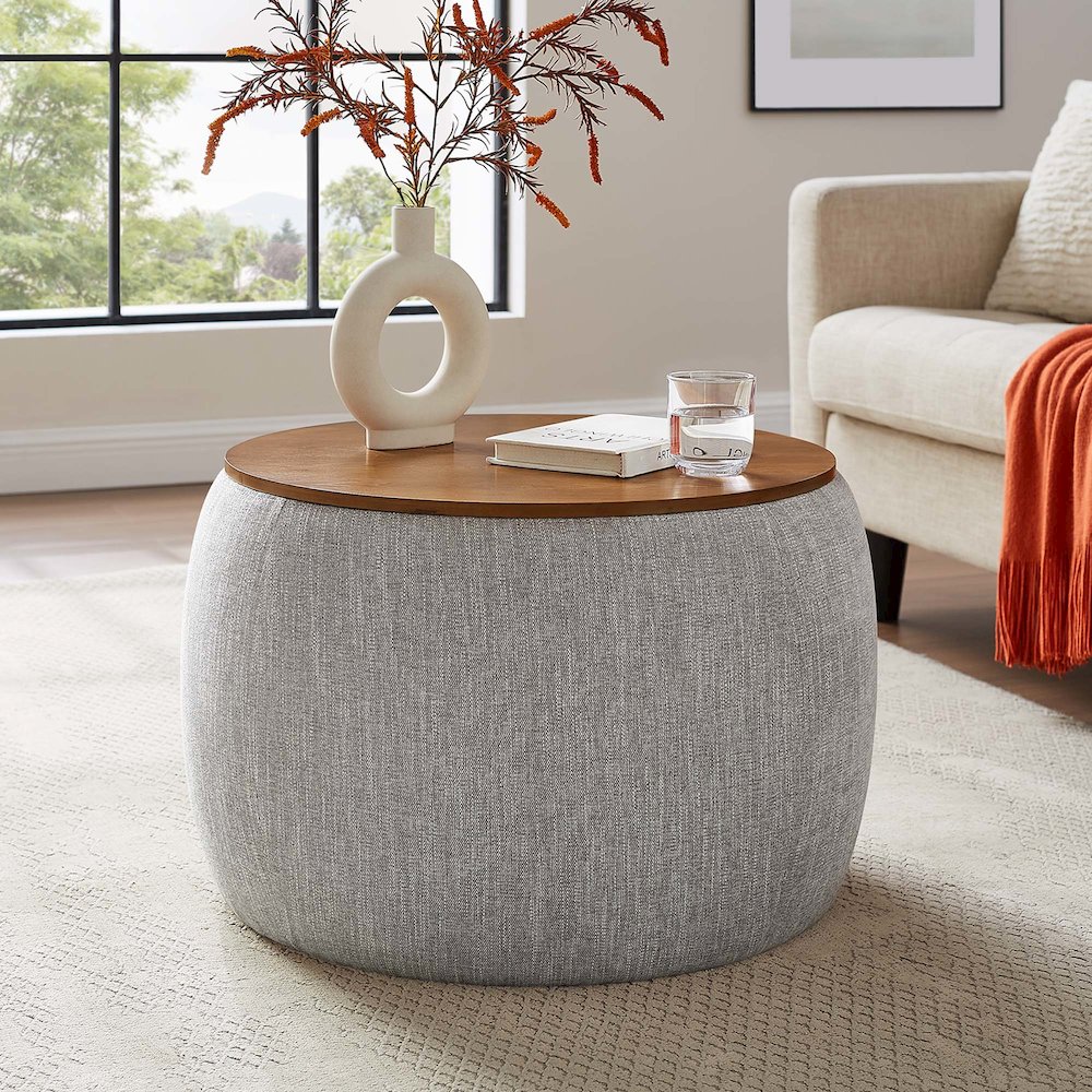 Perla Woven Heathered Fabric Upholstered Storage Ottoman. Picture 7