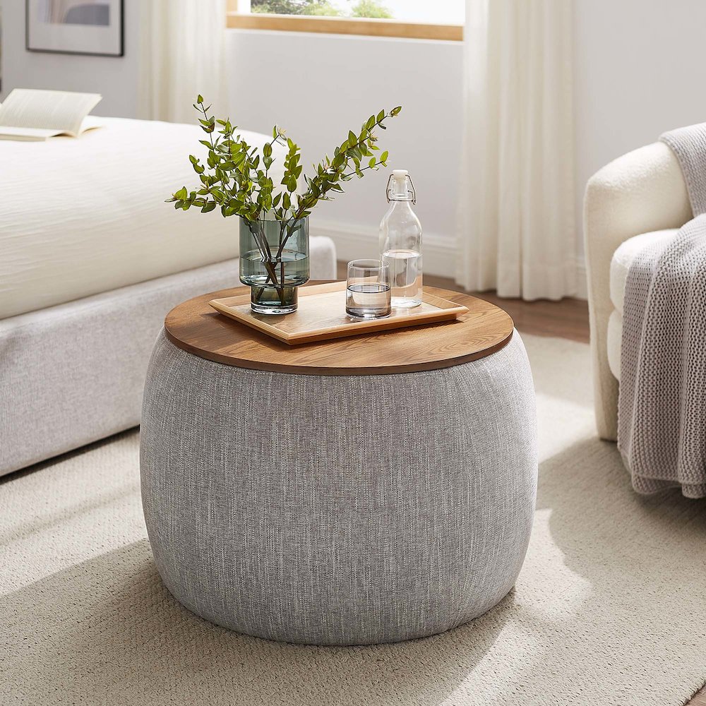 Perla Woven Heathered Fabric Upholstered Storage Ottoman. Picture 8