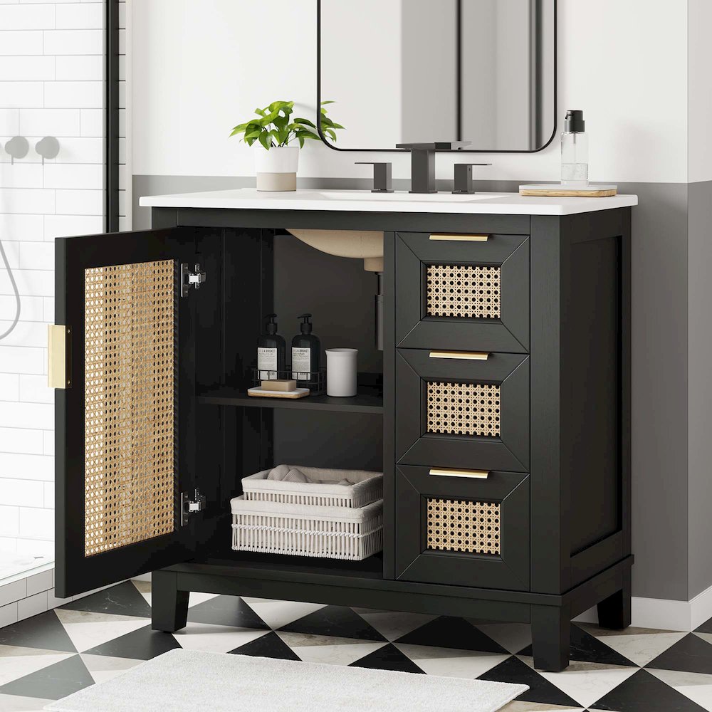 Dixie 36” Solid Wood Bathroom Vanity Cabinet. Picture 11