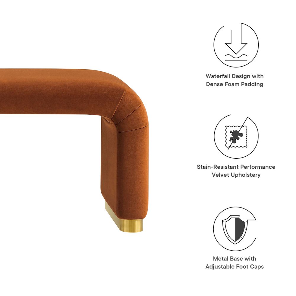 Koda Performance Velvet Waterfall Long Bench. Picture 2