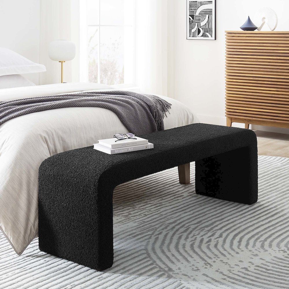 Simba Boucle Fabric Waterfall Long Bench. Picture 8