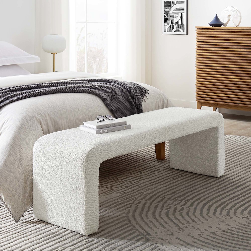 Simba Boucle Fabric Waterfall Long Bench. Picture 8