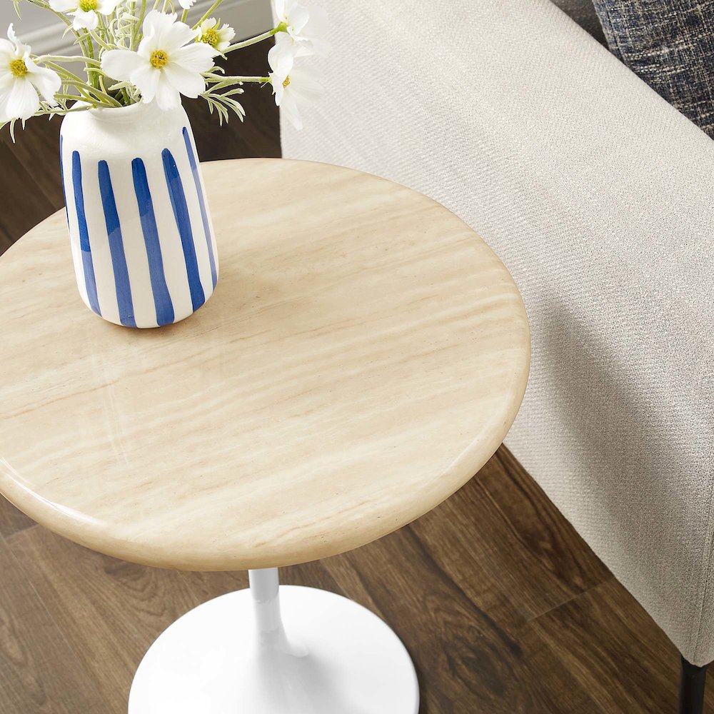 Lippa 20" Round Faux Travertine Side Table. Picture 8